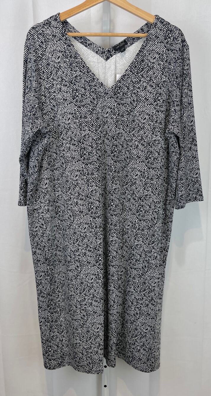 NWT J. JILL Wearever Double V Neck Shift Dress Herringbone Print Black White XL